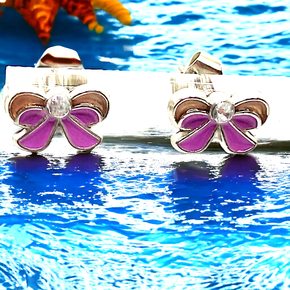 Purple Enamel Butterfly with Rhinestones Stud Earrings!